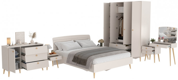 Афина Спальня 02-1600, цвет кашемир серый, сп.м. 1600х2000 мм., б/м, основание есть - фанера