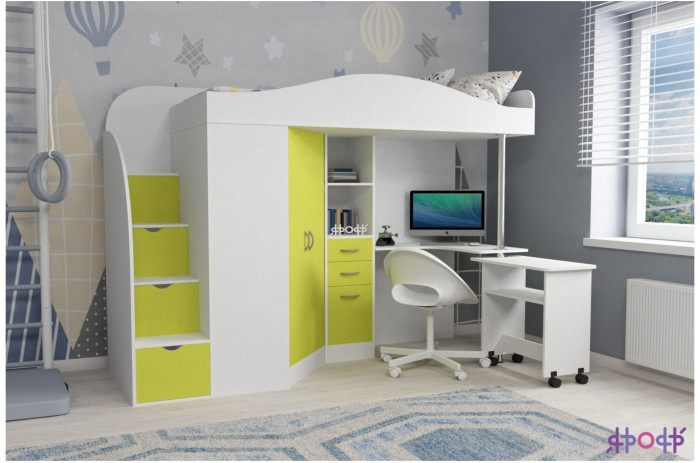 Кровать-чердак Юниор 4 (Белое дерево/Белое дерево)