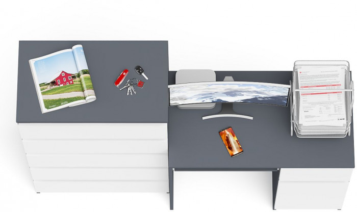 Мори Стол компьютерный МС-1 правый + Комод МК700.5, цвет графит/белый, ШхГхВ 160,4х50х114 см., выдвижной ящик справа, НЕ универсальная сборка