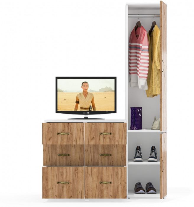 Лидер-8 Пенал МД 23Б + Тумба МД 3.16 + Тумба МД 3.16, белый шагрень/крафт золото