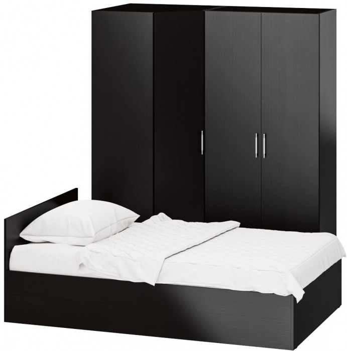 Спальня Стандарт 2-1200, цвет венге, ШхГхВ 123,5х203,5х70 + 171,2х81,2х200 см., сп.м. 1200х2000 мм., без матраса, основание есть