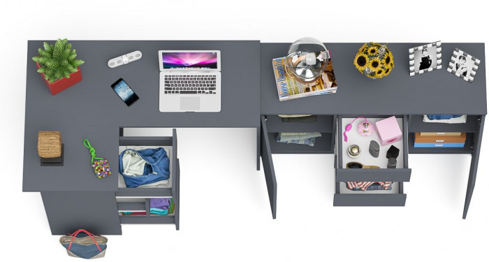 Мори компьютерный стол МС-16 левый + Комод МК1200.3, графит