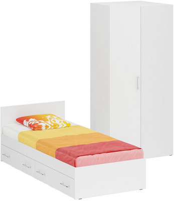 Кровать с ящиками 0900 + Шкаф угловой Стандарт, цвет белый, ШхГхВ 93,5х203,5х70 + 81,2х81,2х200 см., сп.м. 900х2000 мм., без матраса, основание есть