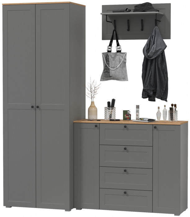 Остин Прихожая 15, серый графит/дуб крафт золотой