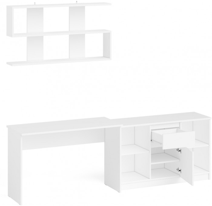 Мори Стол письменный МСП1200.1 + Тумба МТВ1204.1 + Полка 1200, цвет белый, ШхГхВ 240,8х50х209,6 см., универсальная сборка