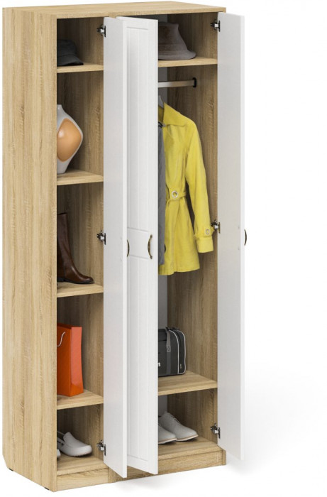 Прихожая П-6-500 Шкаф + Пенал, дуб сонома/фасады МДФ белое дерево фрезеровка прованс