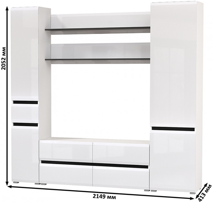 Сидней Комплектация № 071, корпус: белый/чёрный/фасады: МДФ белый глянец