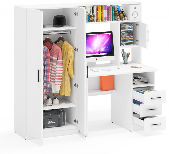 компьютерный стол С-МД-СК9+Шкаф С-МД-СК9Ш, белый шагрень