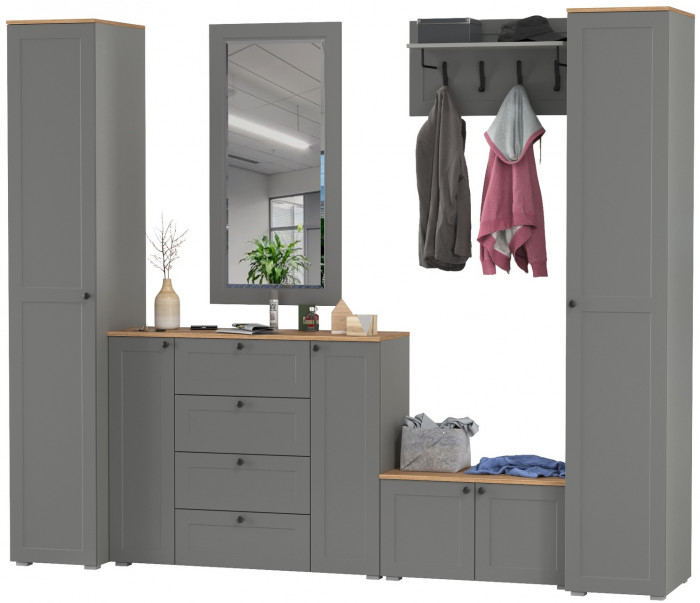 Остин Прихожая 52, цвет серый графит/дуб крафт золотой, ШхГхВ 280х54,3х229,6 см., универсальная сборка