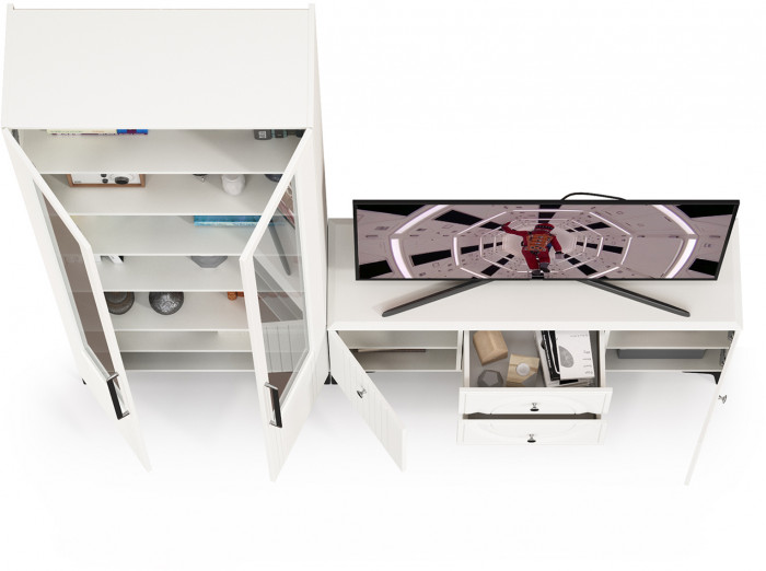 Валенсия Гостиная № 057, ЛДСП белый шагрень/МДФ белый шагрень