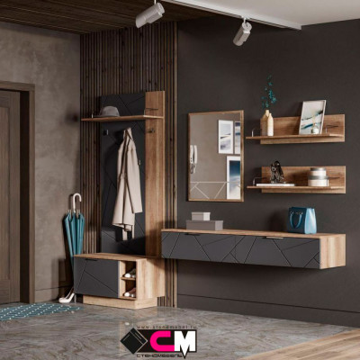 Даллас ВШ-01 Вешалка (0,800х2,008х0,402) дуб каньон/МДФ софт графит