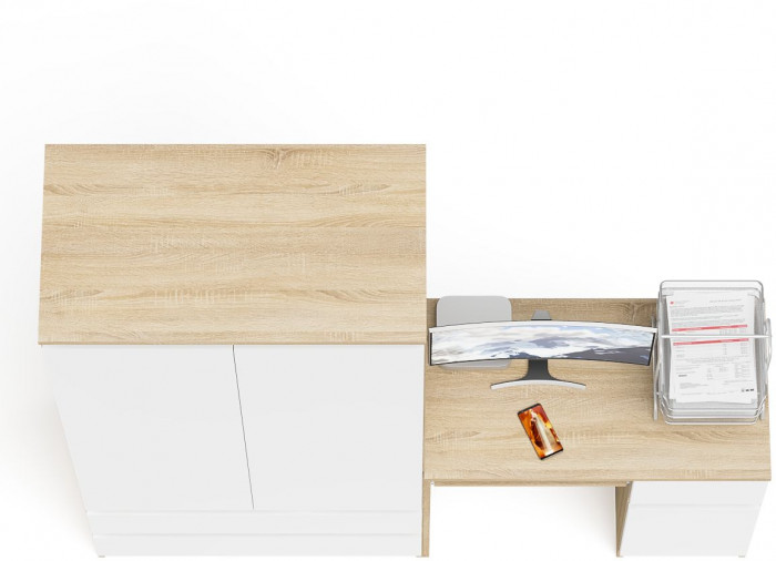 Мори компьютерный стол МС-1 правый + Шкаф МШ900.1, дуб сонома/белый