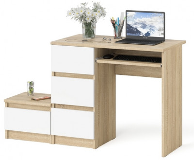 Мори компьютерный стол МС-6 левый + Тумба ТМП400.1, дуб сонома/белый
