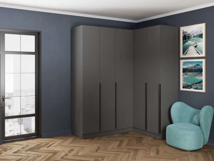 Шкаф угловой Мадрид (угол прямой) графит серый