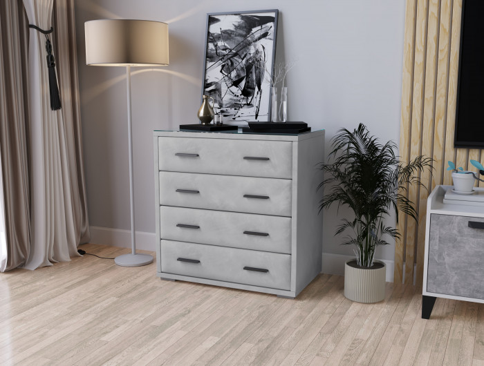 Интерьерный комод со стеклом светло-серый