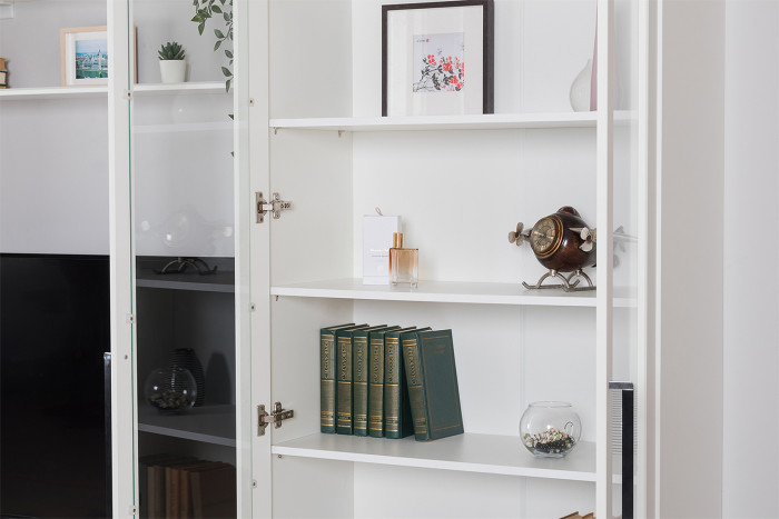 Валенсия Гостиная № 071, цвет ЛДСП белый шагрень/МДФ белый шагрень, ШхГхВ 327,2х38,3х225,2 см., ниша для ТВ 133х38х117 см., универсальная сборка