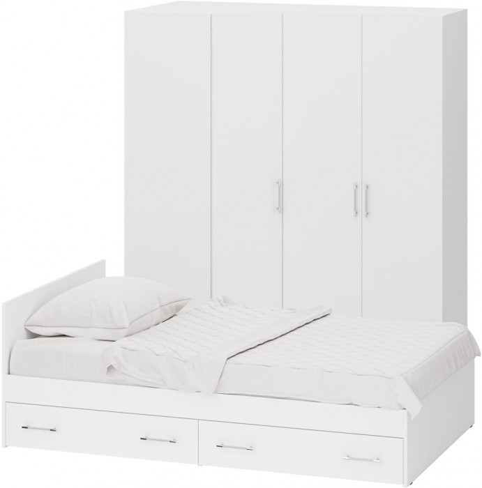 Спальня Стандарт 2-1200Я, цвет белый, ШхГхВ 123,5х203,5х70 + 171,2х81,2х200 см., сп.м. 1200х2000 мм., без матраса, основание есть