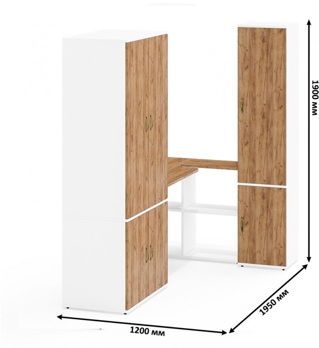 Лидер-8 Шкаф МД 19Б + Стол + Пенал 22Б, белый шагрень/крафт золото