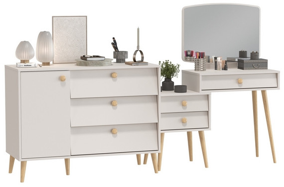 Афина Спальня Трюмо + Комод с дверкой и тремя ящиками, цвет кашемир серый, ШхГхВ 105х38,6х129 + 110х45,3х83 см., универсальная сборка