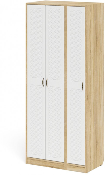 Прихожая П-6-500 Шкаф + Пенал, дуб сонома/фасады МДФ белое дерево фрезеровка ромб