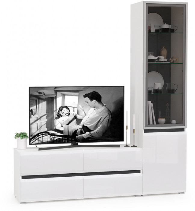 Сидней Комплектация № 009, корпус: белый/чёрный/фасады: МДФ белый глянец