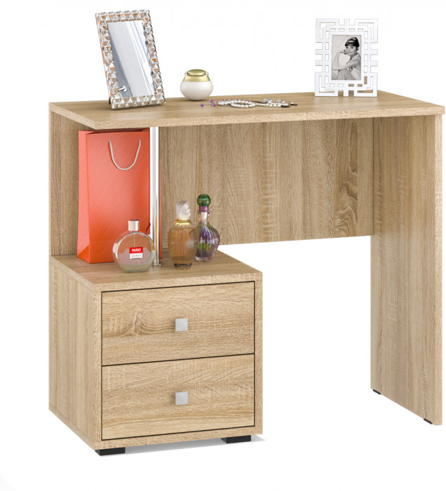 Камелия спальня № 14 Кровать с ящиками 900 + Стол косметический + Зеркало + Комод, дуб сонома