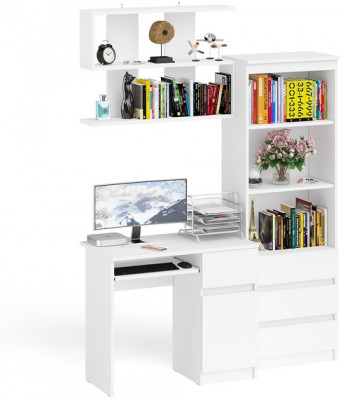 Мори компьютерный стол МС-1 правый + Стеллаж МСТ600.3 + Полка 900, белый