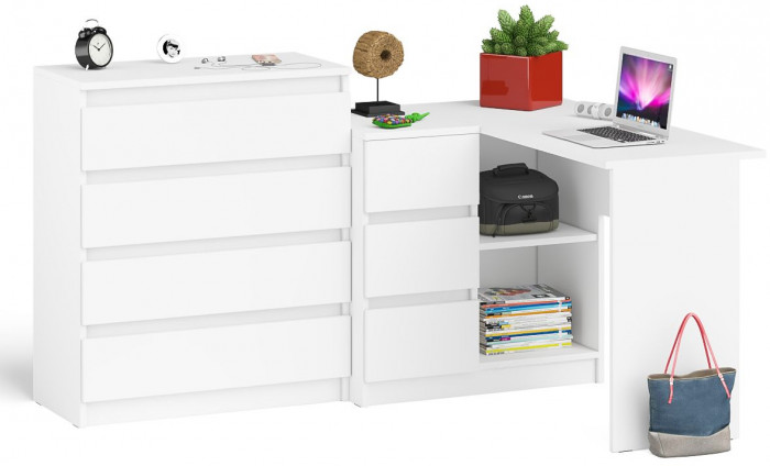 Мори компьютерный стол МС-16 левый + Комод МК800.4, белый