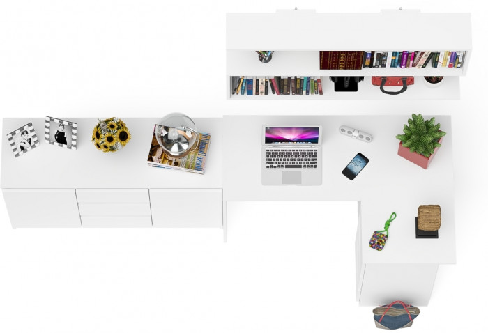 Мори компьютерный стол МС-16 правый + Комод МК1200.3 + Полка 1200, белый