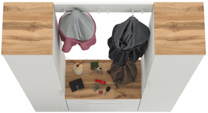 Октава Прихожая 19, белый шагрень/дуб крафт золотой/фасады МДФ белый шагрень