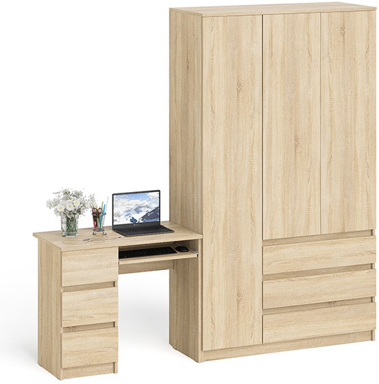 Мори Стол компьютерный МС-6 левый + Шкаф МШ1200.1, цвет дуб сонома, ШхГхВ 210,4х50,4х209,6 см., выдвижные ящики слева, НЕ универсальная сборка