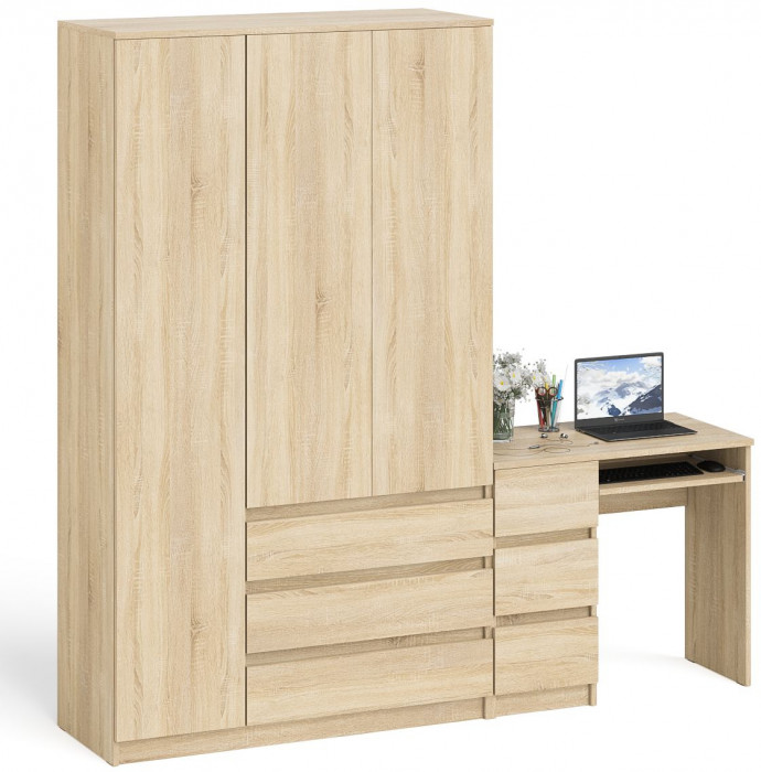 Мори Стол компьютерный МС-6 левый + Шкаф МШ1200.1, цвет дуб сонома, ШхГхВ 210,4х50,4х209,6 см., выдвижные ящики слева, НЕ универсальная сборка
