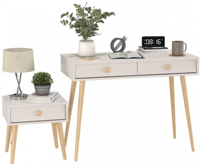 Афина Спальня Стол + Тумба прикроватная, кашемир серый