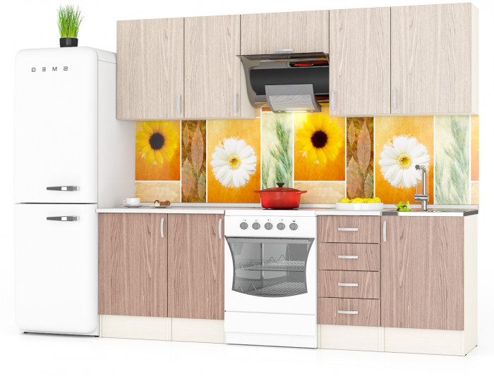 Кухня Мери 06 ШВ500+ШВ400+ШВв600+ШВ400+ШВ500+ШНМ500+ШН4Я400+ШН400+ШН500, цвет дуб/ясень шимо светлый/тёмный, ШхГхВ 240х30х67 см./180х60х85 см.