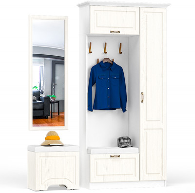 Ливерпуль Прихожая 13.21 + карниз 1000 + Зеркало 03.242 + Пуф 14.02, цвет ясень ваниль/белый, ШхГхВ 108,2х43,5х223,5 + 55х35х200 см., ун. сборка