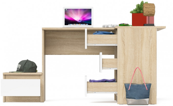 Мори компьютерный стол МС-16 правый + Тумба ТМП400.1, дуб сонома/белый