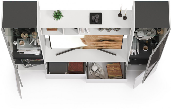 Сидней Комплектация № 010, корпус белый/чёрный/фасады МДФ белый глянец