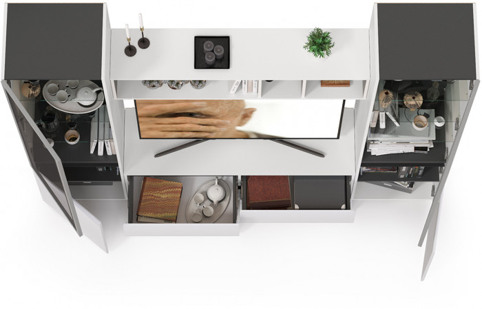 Сидней Комплектация № 010, корпус белый/чёрный/фасады МДФ белый глянец