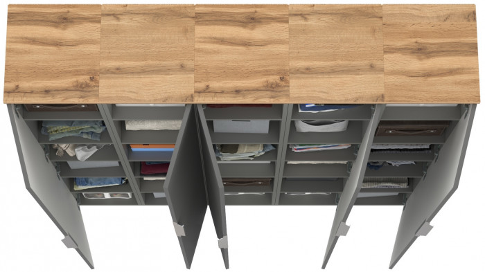 Октава Набор шкафов 46, цвет серый графит/дуб крафт золотой/фасады МДФ серый графит, ШхГхВ 161х35,3х197,6 см., универсальная сборка