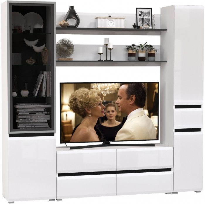 Сидней Комплектация № 072, корпус: белый/чёрный/фасады: МДФ белый глянец