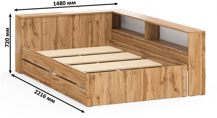 Ксения Кровать с ящиками 1200 + прикроватный блок + Столик с подсветкой Сура, дуб вотан
