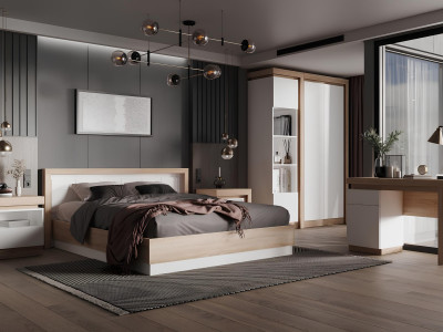 Астра Модульная Спальня, композиция 2, Белый глянец/Сонома