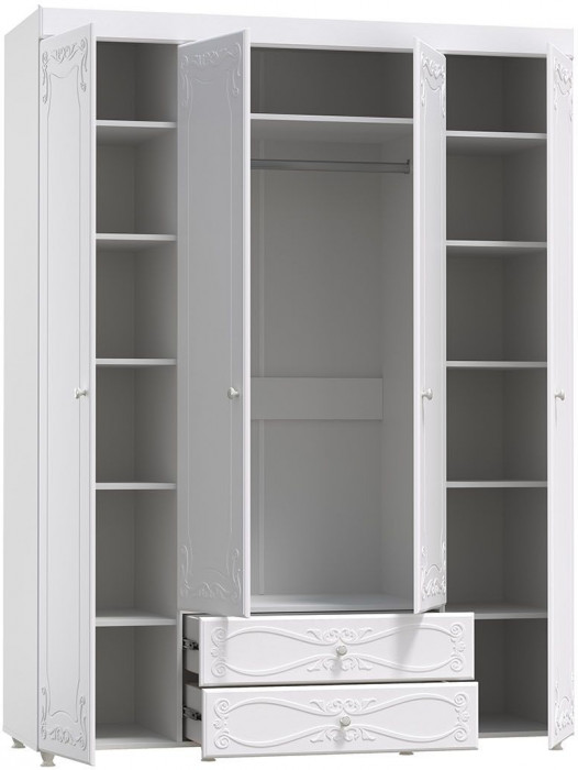 Шкаф 4-х дверный с ящиками Италия ИТ-62 белое дерево