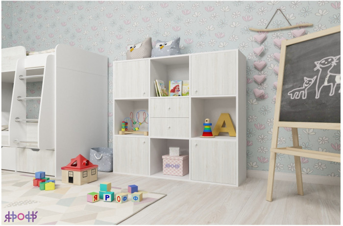 Стеллаж Джери (Дуб молочный/Голубой)