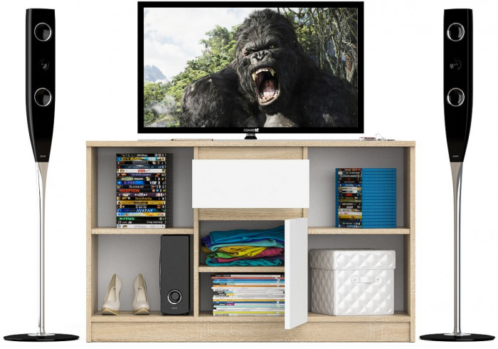 Мори Тумба ТВ МТВ1204.1, цвет дуб сонома/белый, ШхГхВ 120,4х41х73 см.