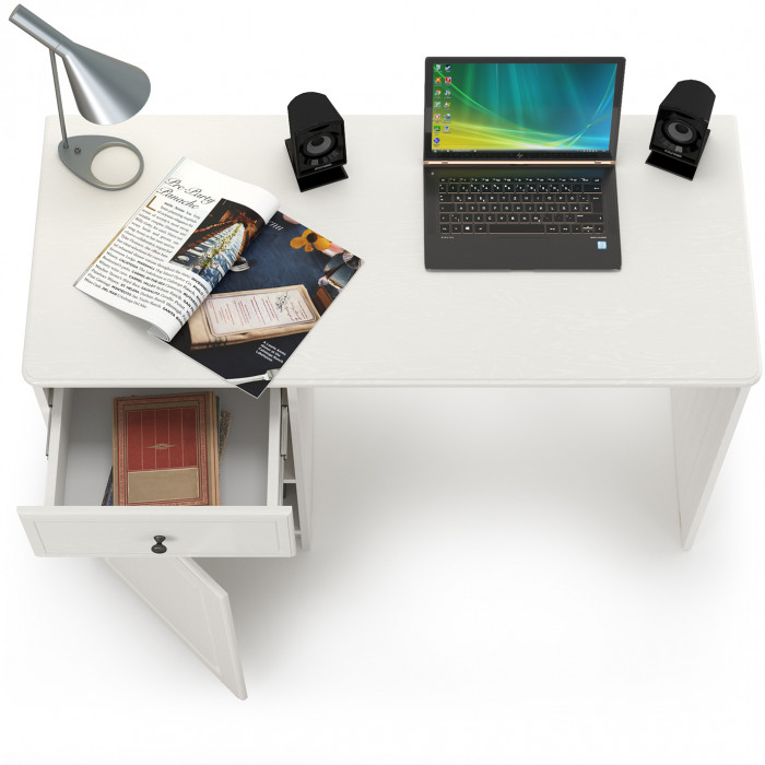 КР100 Роуз 12.148 Стол письменный, цвет ЛДСП белый(тиснение Поры дерева)/МДФ ясень ваниль, ШхГхВ 119х51,7х76,3 см., универсальная сборка