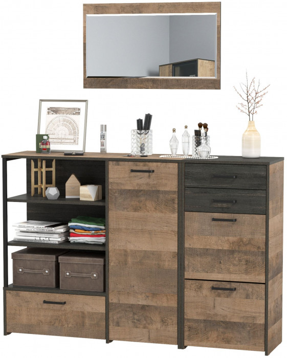 Трувор Прихожая 144, цвет дуб гранж песочный/интра, ШхГхВ 159х37х195 см., универсальная сборка