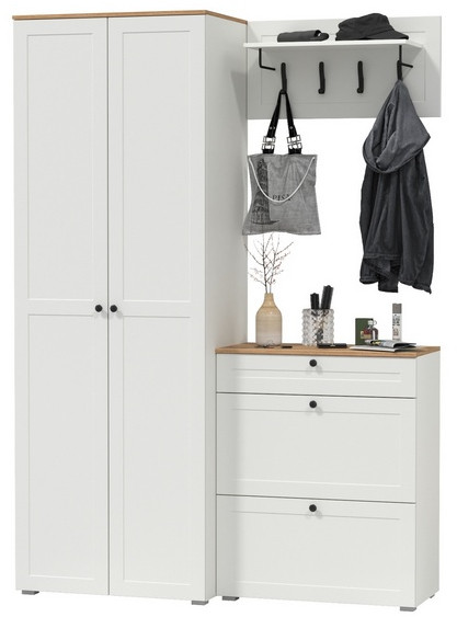 Остин Прихожая 17, белый шагрень/дуб крафт золотой