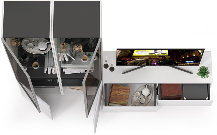 Сидней Комплектация № 011, корпус белый/чёрный/фасады МДФ белый глянец