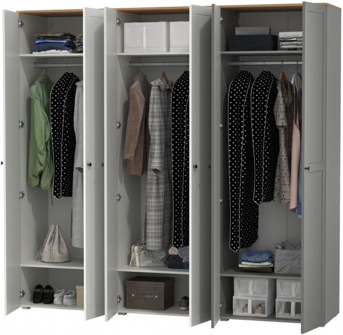 Остин 13.224 Шкаф 3 шт., цвет белый шагрень/серый графит/дуб крафт золотой, ШхГхВ 240х54,3х229,6 см., универсальная сборка